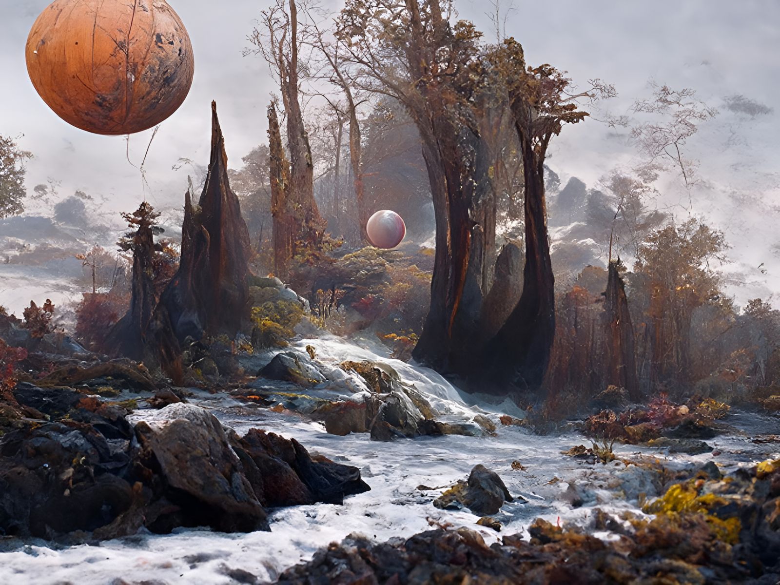 Surreal Alien Landscape with Glowing Flora