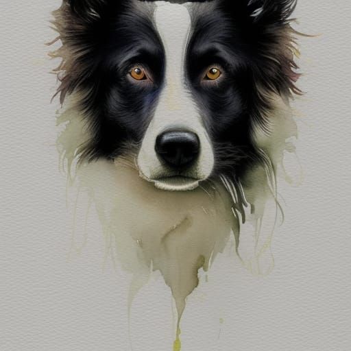 Border Collie Portrait in Watercolor Style
