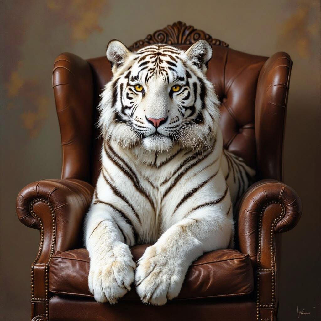 White Tiger on Sofa in Detailed Realism Style
