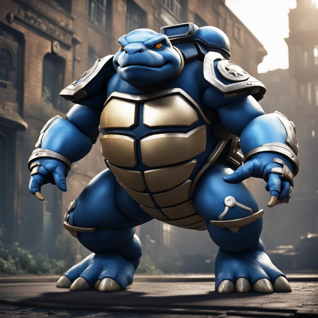 Blastoise as Police Officer in Detailed Digital Art