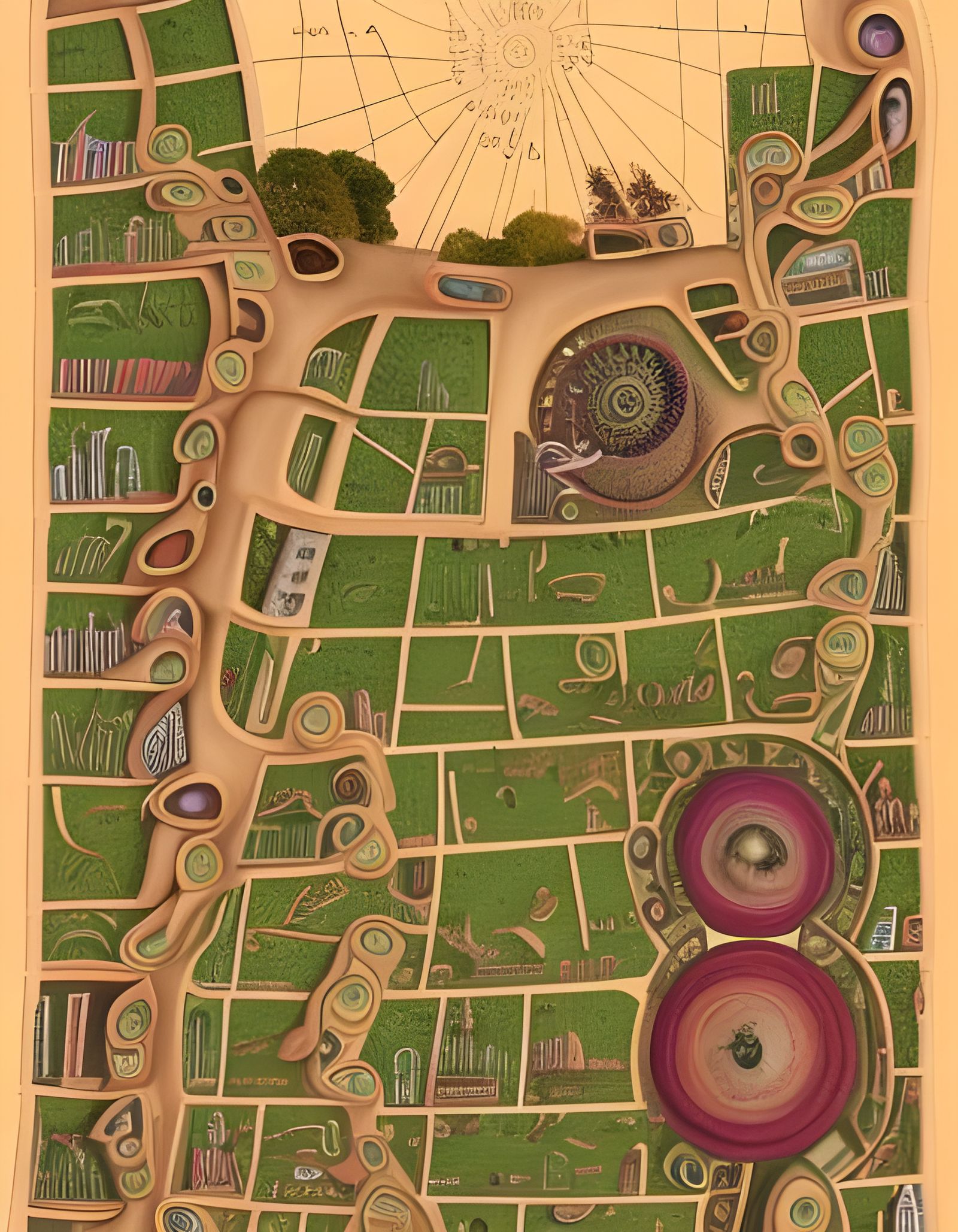 Surreal Manhattan Map with Fibonacci and Botanical Elements