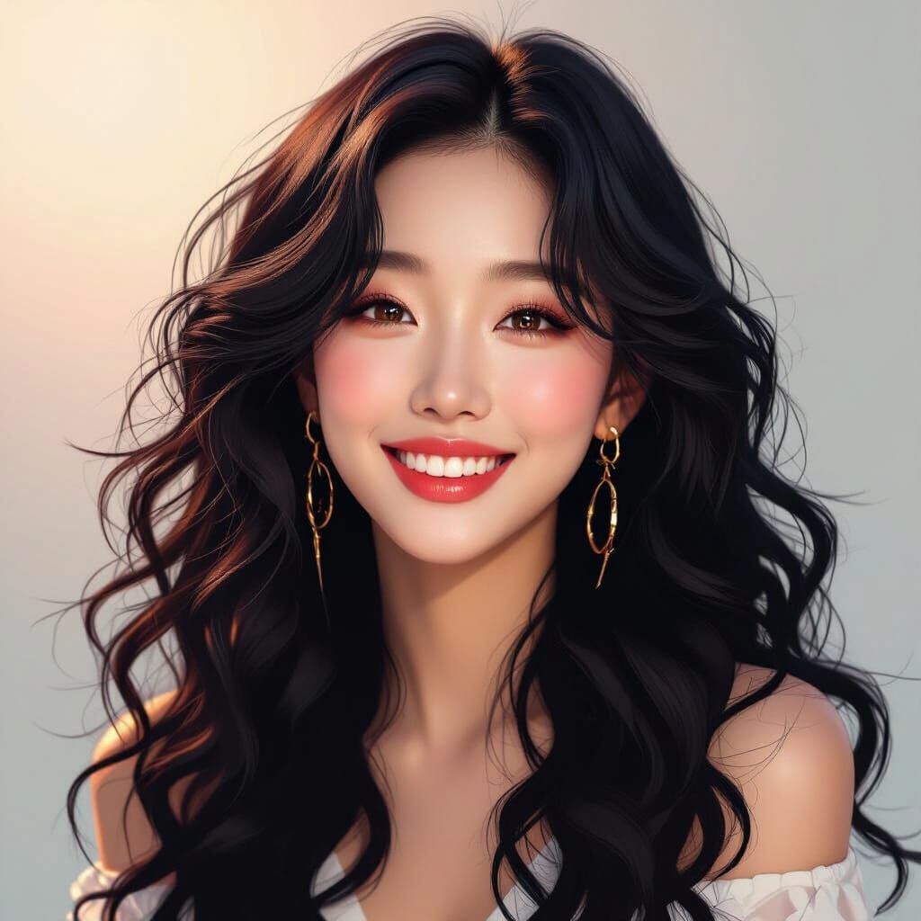 K-Pop Idol Portrait with Curly Hair and Cinematic Lighting