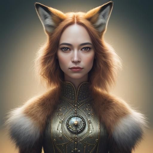 Fox in Button Clock Dress: Leibovitz-Style Portrait