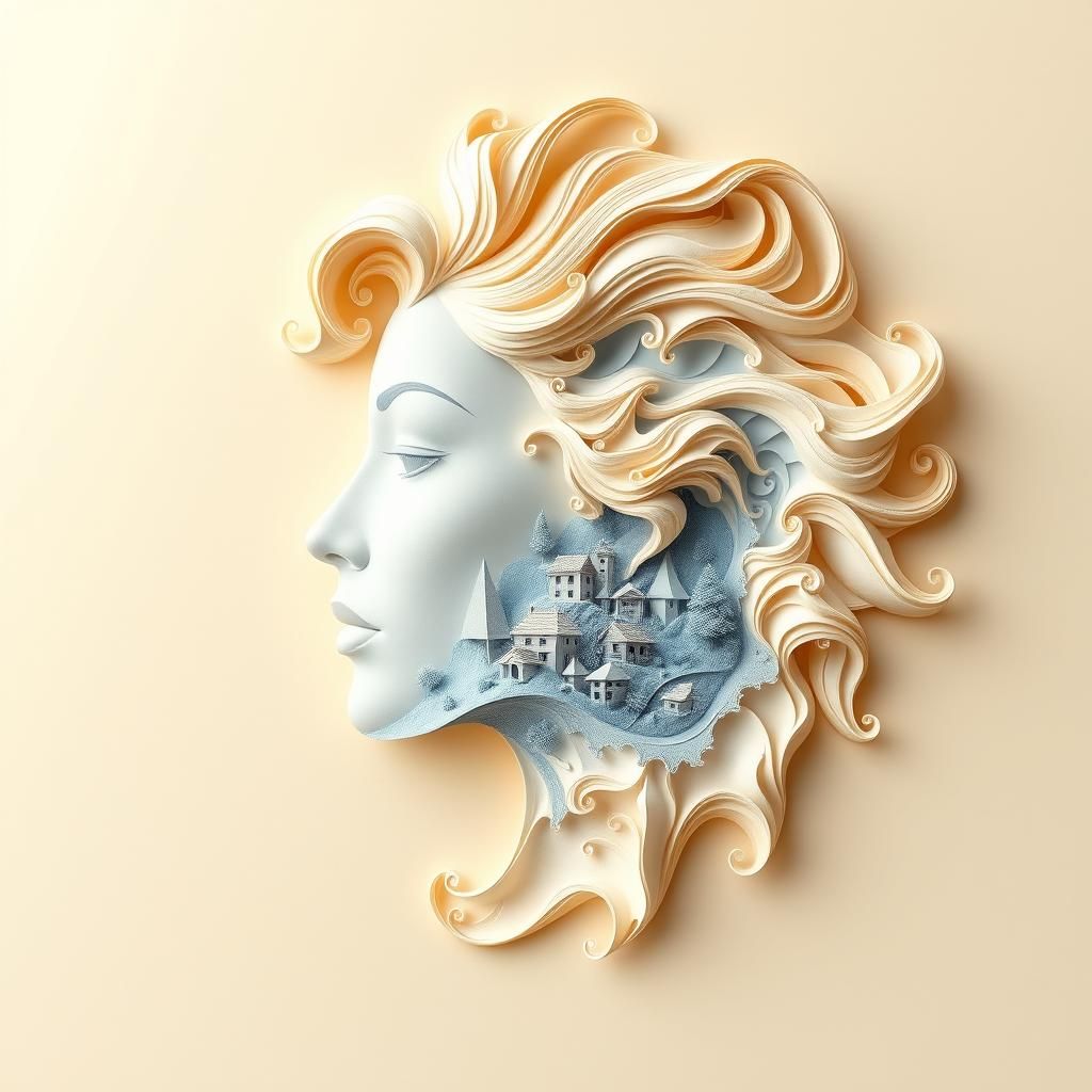 Fractal Art Female Profile in Papercraft Style