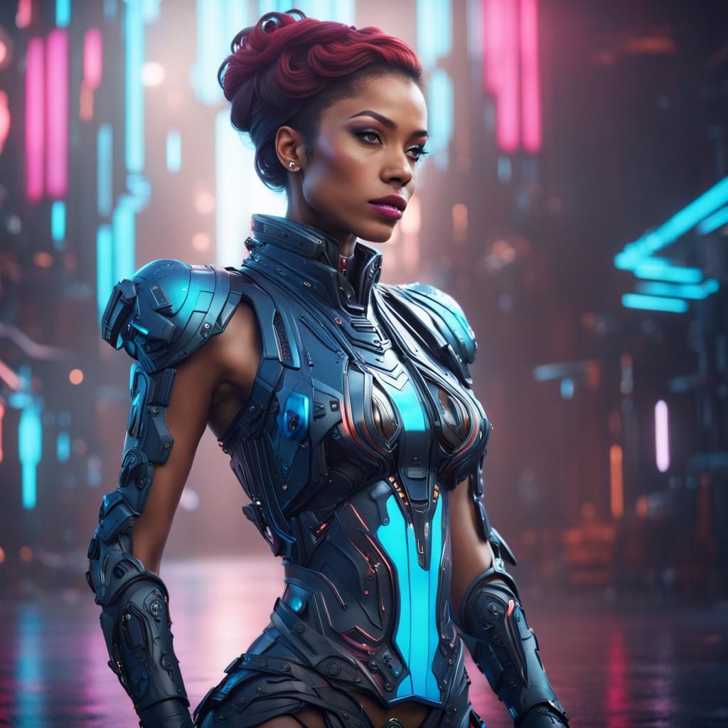 Futuristic Woman in Vibrant, Detailed Matte Painting
