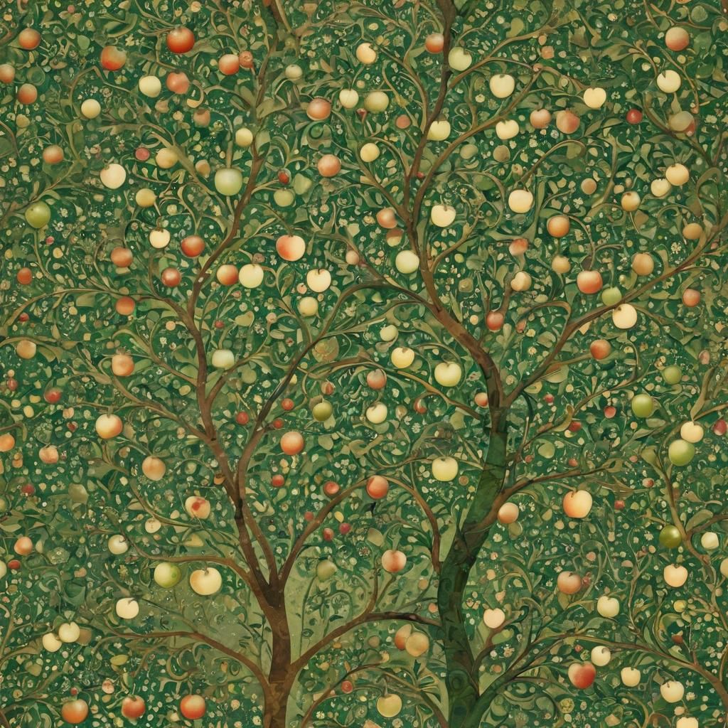Apple Orchard with Art Nouveau Floral Design