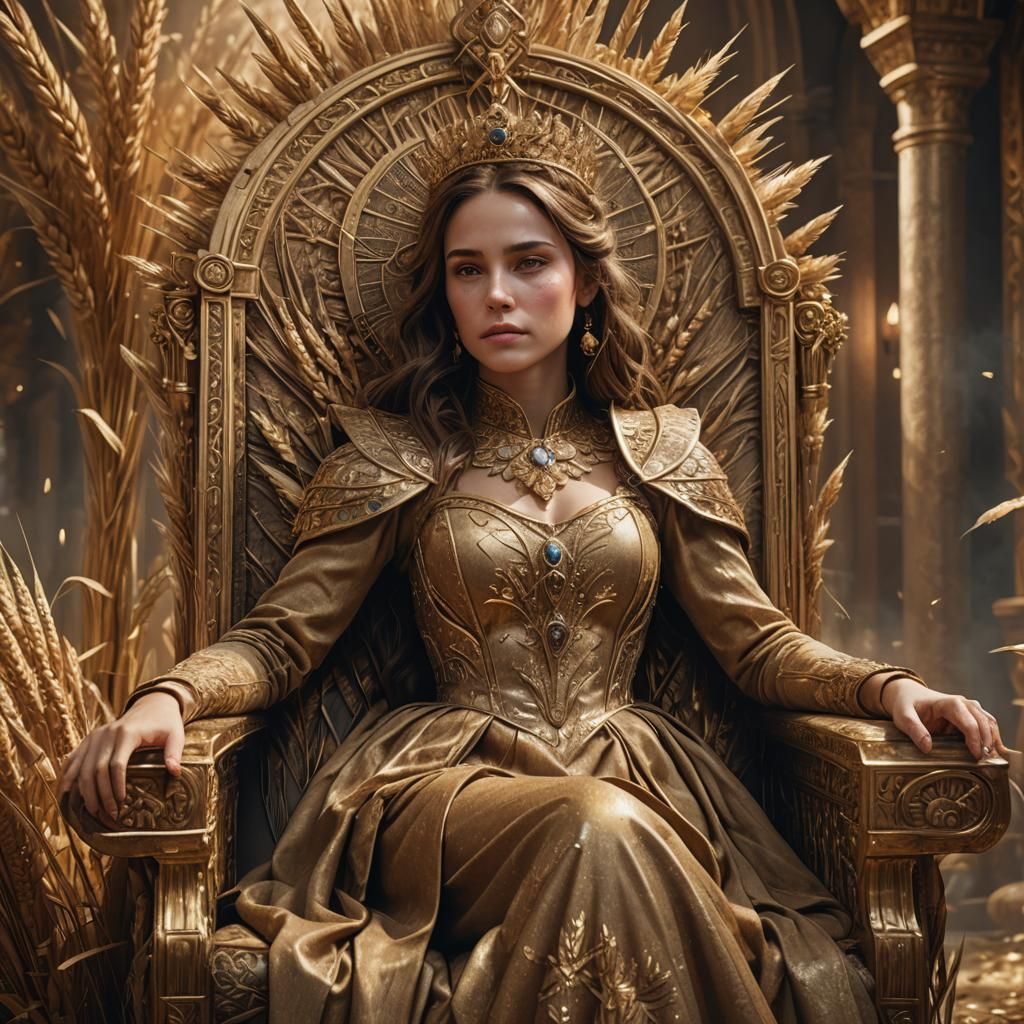 Kind Woman on Golden Throne: Fantasy Art