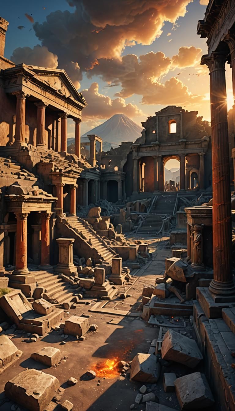Pompeii Ruins Under Volcanic Ash: Fantasy Concept Art