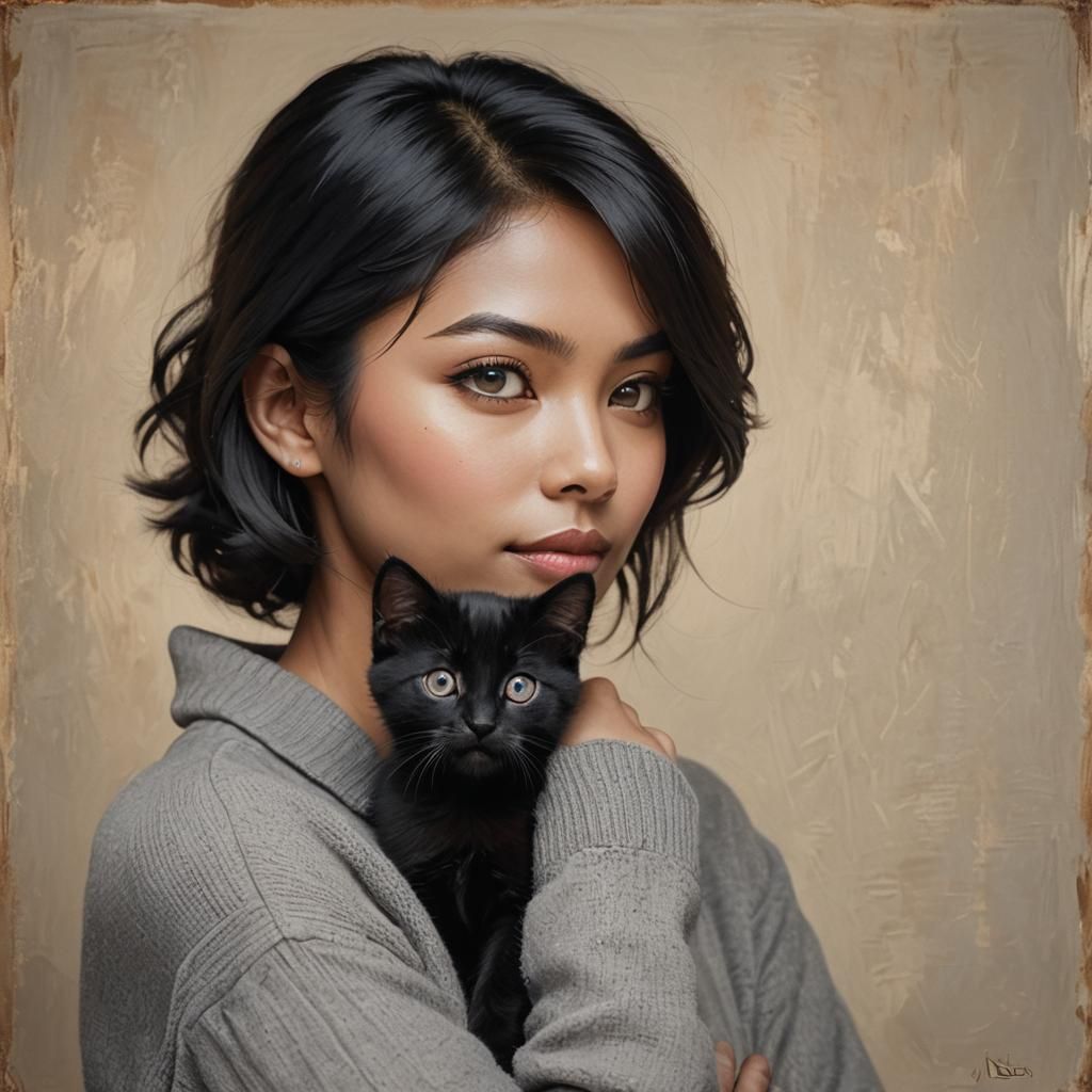 Affectionate Black Kitten and Human Companion