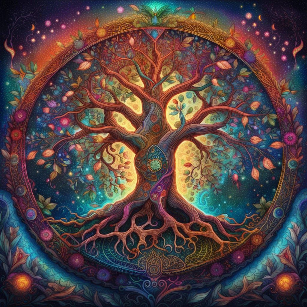 Luminous Tree of Life: Holographic Astral Illustration