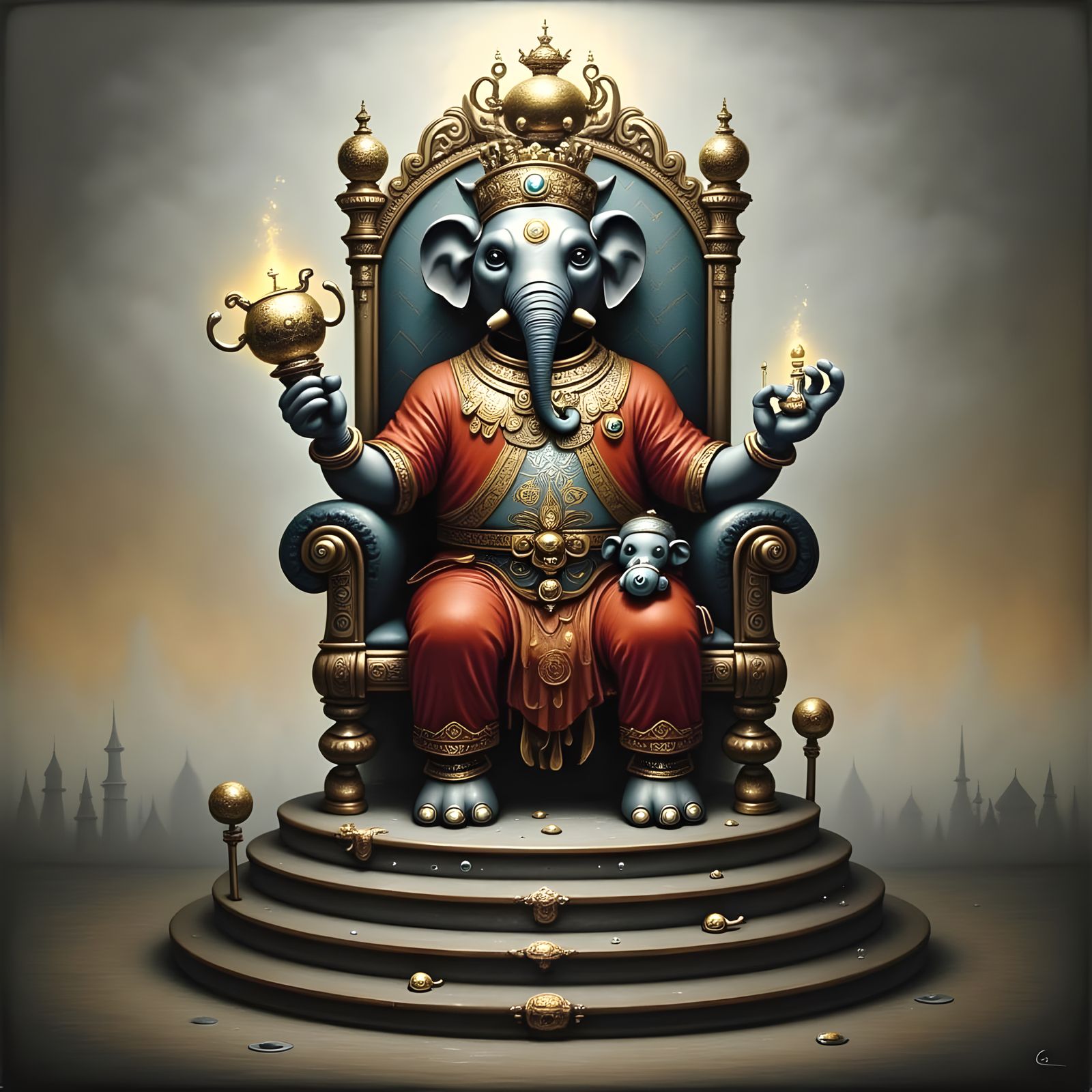 Regal Lion in Opulent Throne Room