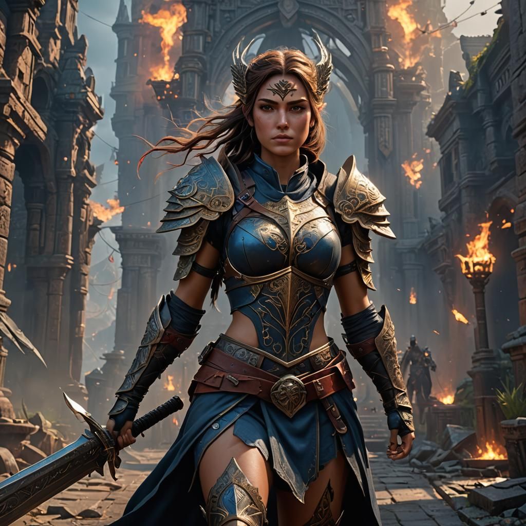 Fantasy Warrior Girl Concept Art in 8K