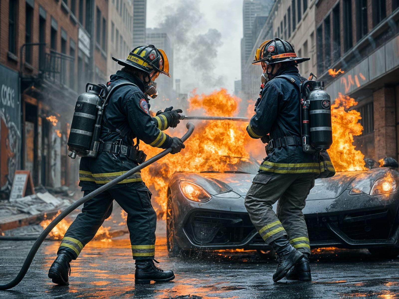 Female Firefighters Battle Car Fire in Chicago