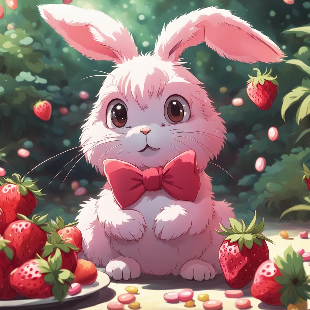 Pink Rabbit with Sweets in Anime Style