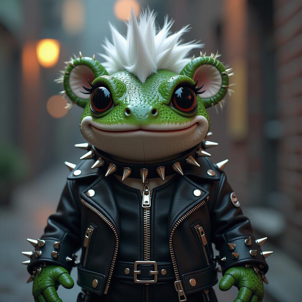 Gothic style frog teddy bear with a spiked collar and wrist ...