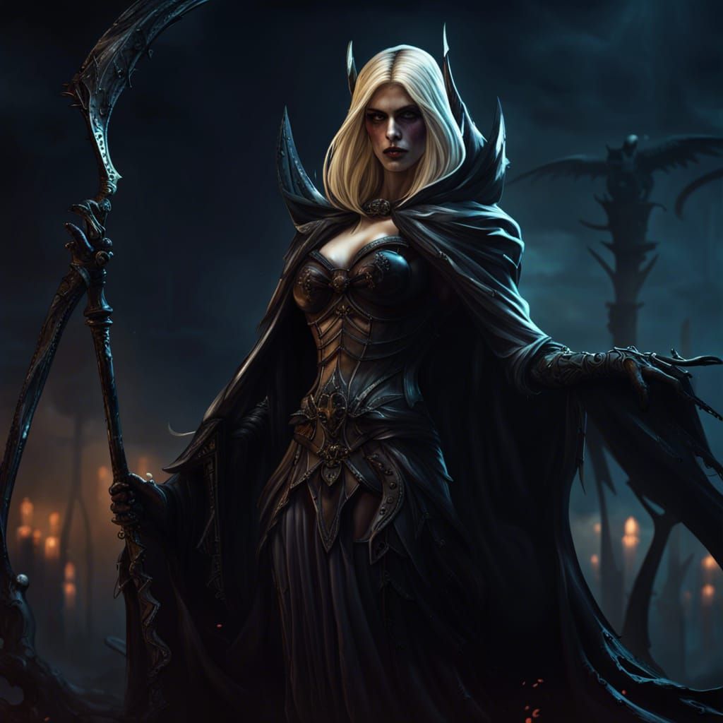 Blonde Grim Reaper with Crown: Dark Fantasy Art