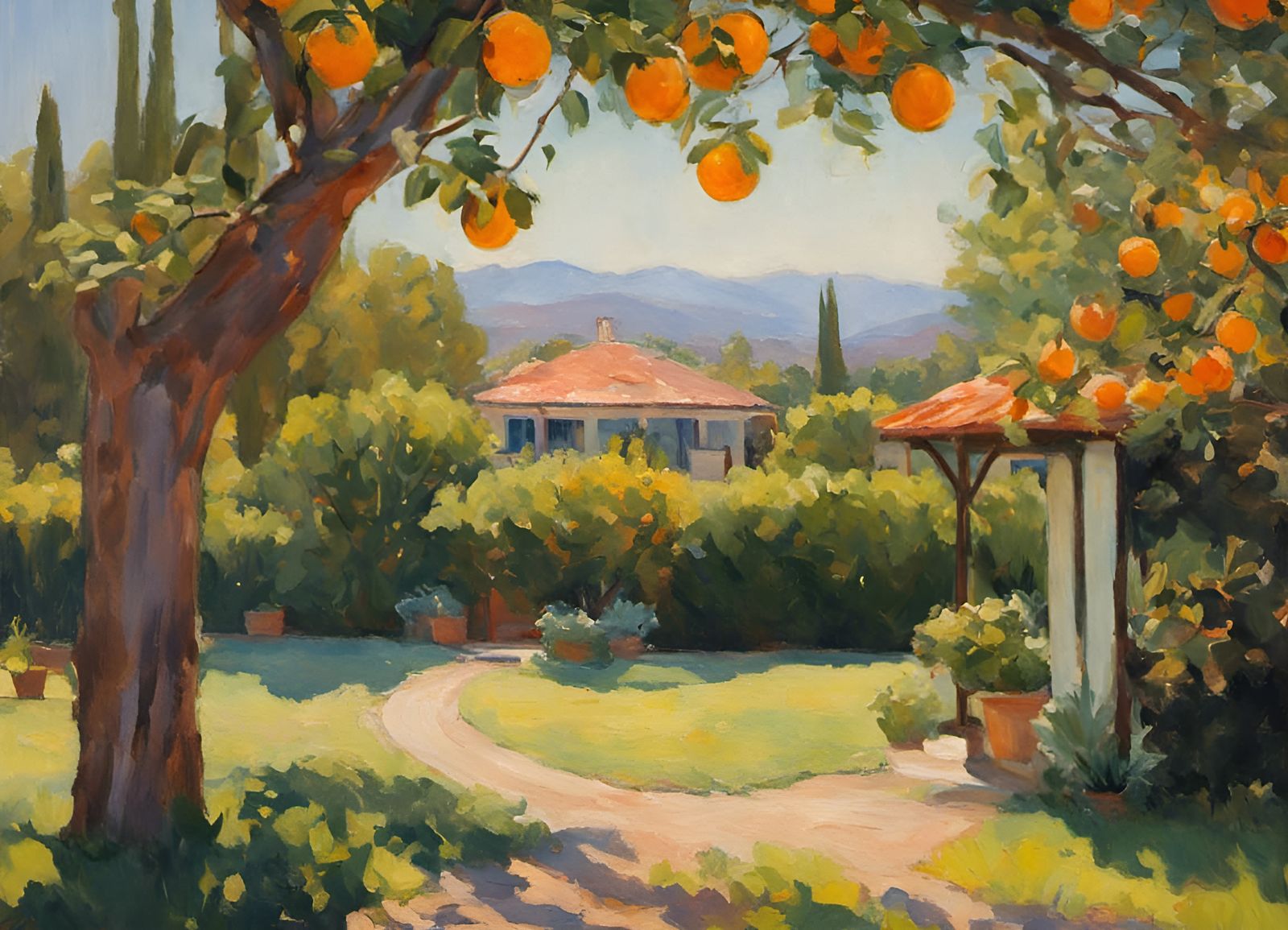 California Impressionist Orange Grove Painting