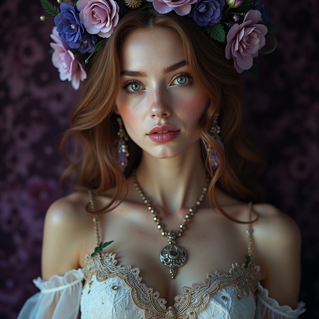 Ethereal Woman with Piercing Eyes in Matte Painting Style