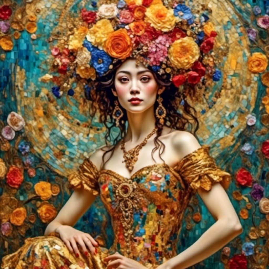 Thai Dancer Portrait in Klimt-Inspired Rococo Style