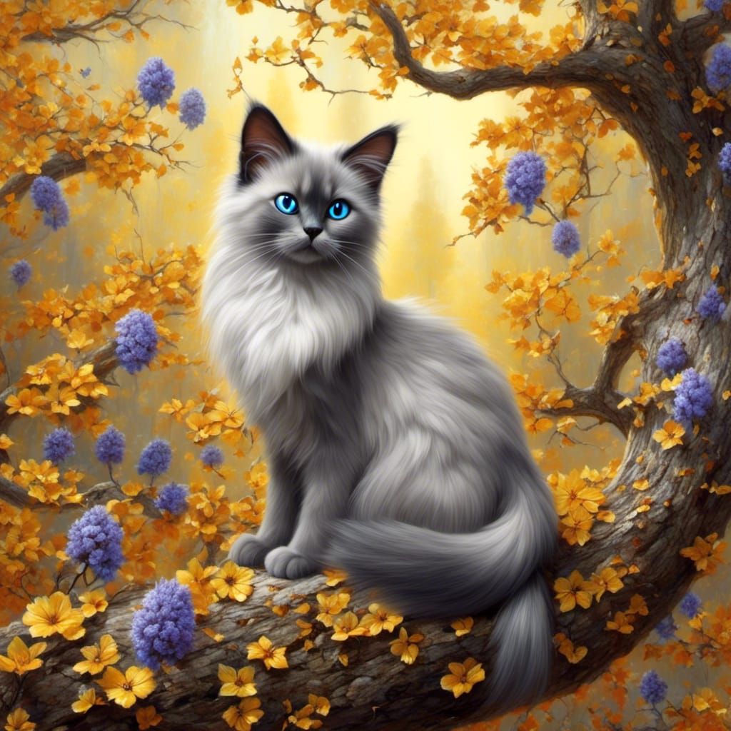 Balinese Cat with Big Eyes in Treehouse