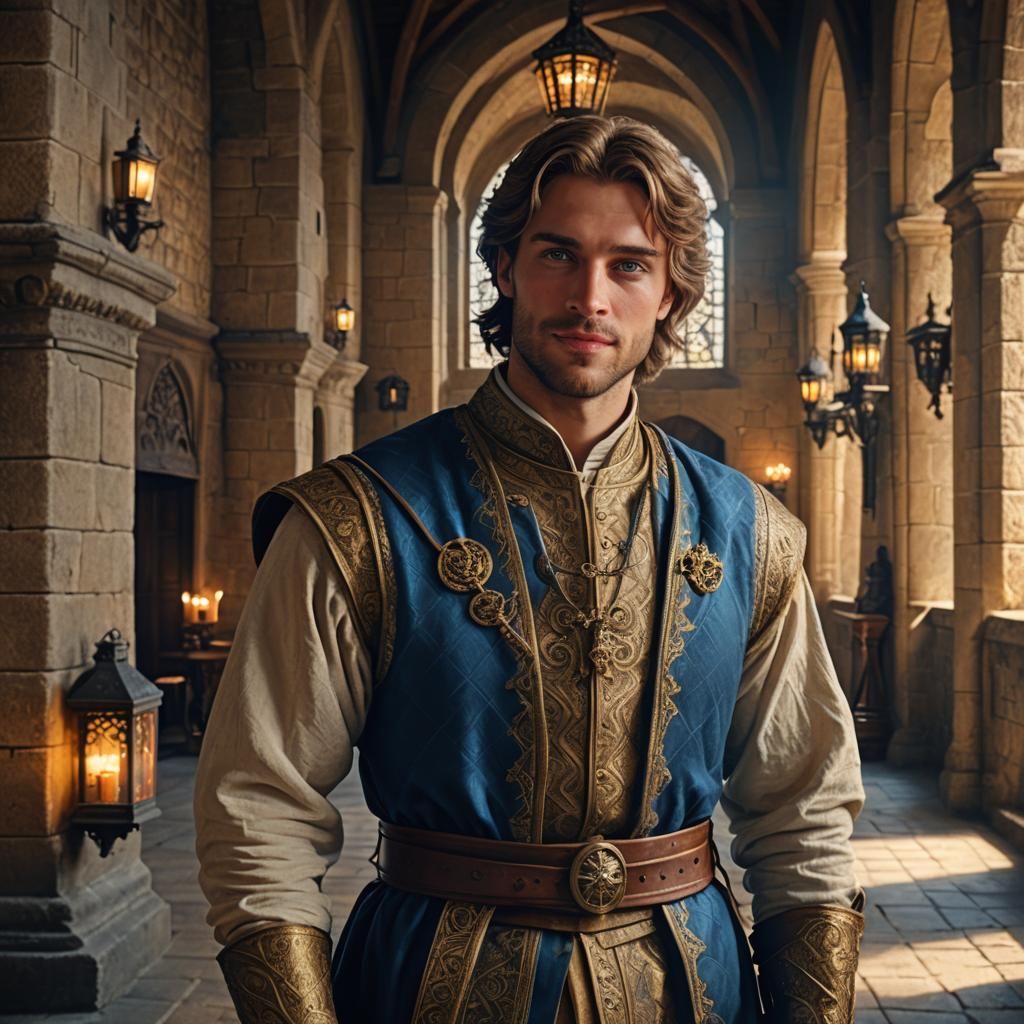 Medieval Prince Portrait in a Castle Hall