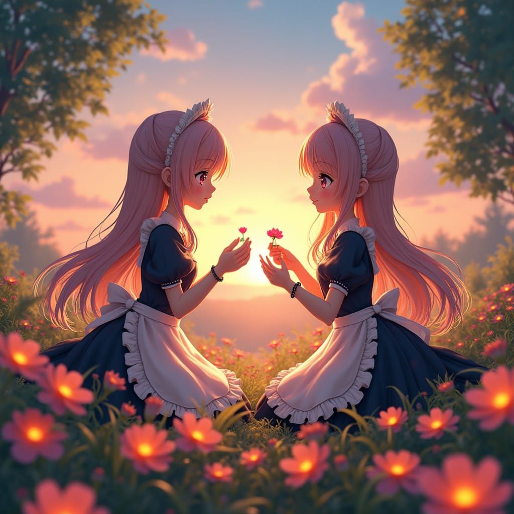 Rem and Ram: Anime Maids in Enchanted Garden