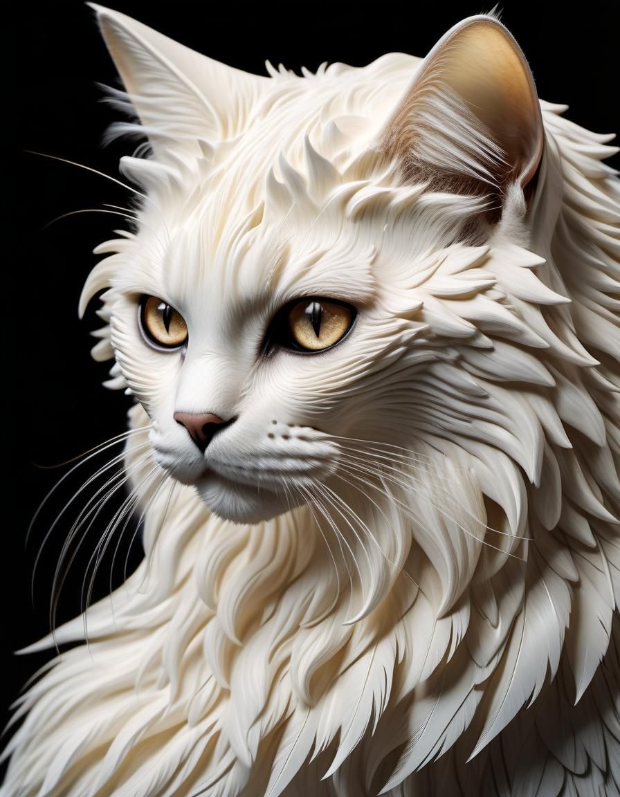 Mystical Ivory Cat Creature on Fuchsia Pedestal