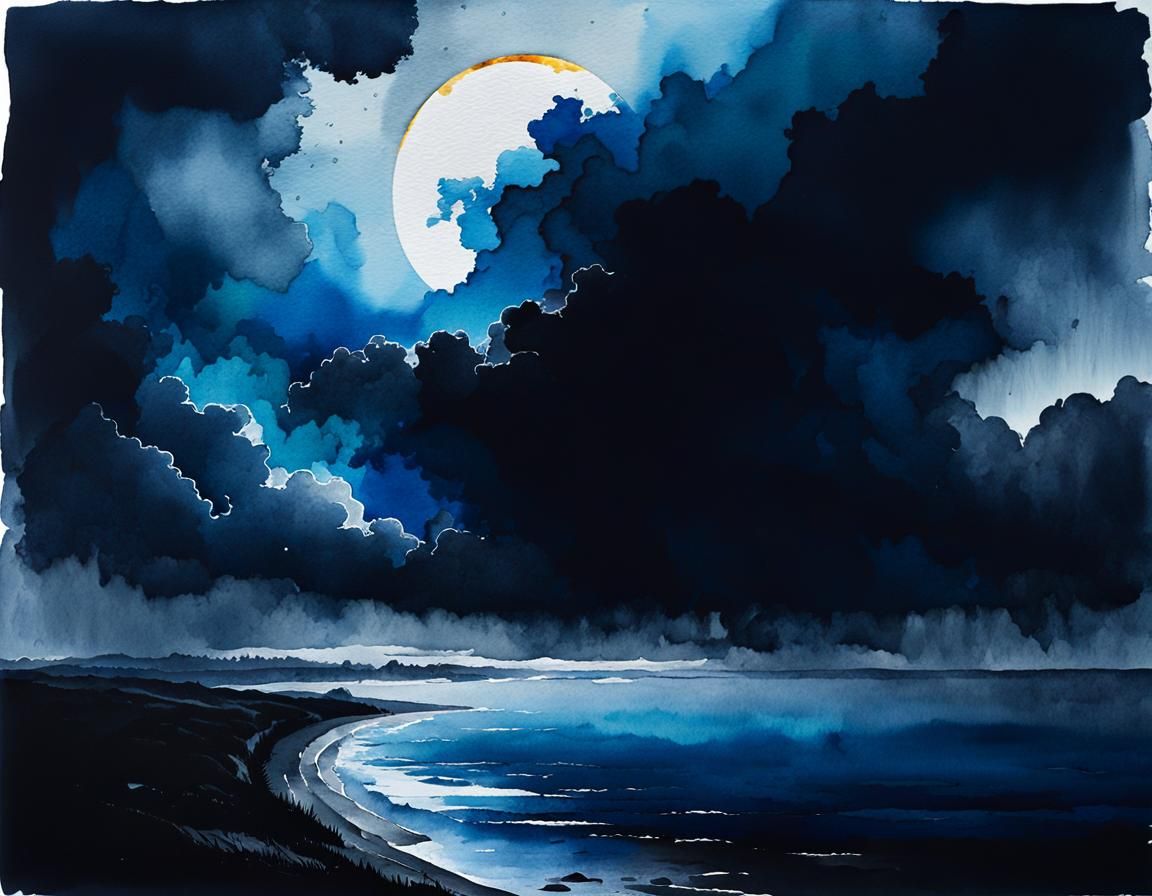 Expressionistic Solar Eclipse in Moody Watercolor