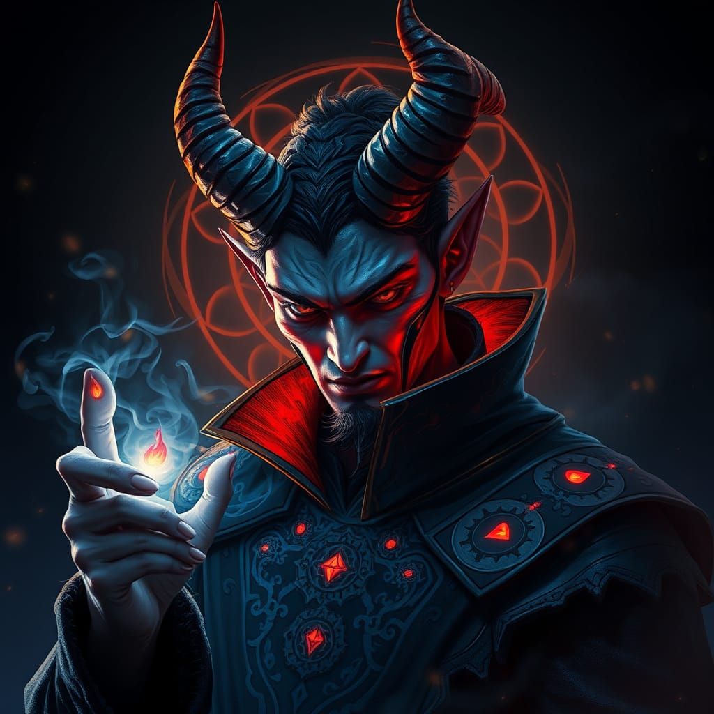 Handsome Demon Casting Spell in Art Nouveau Style