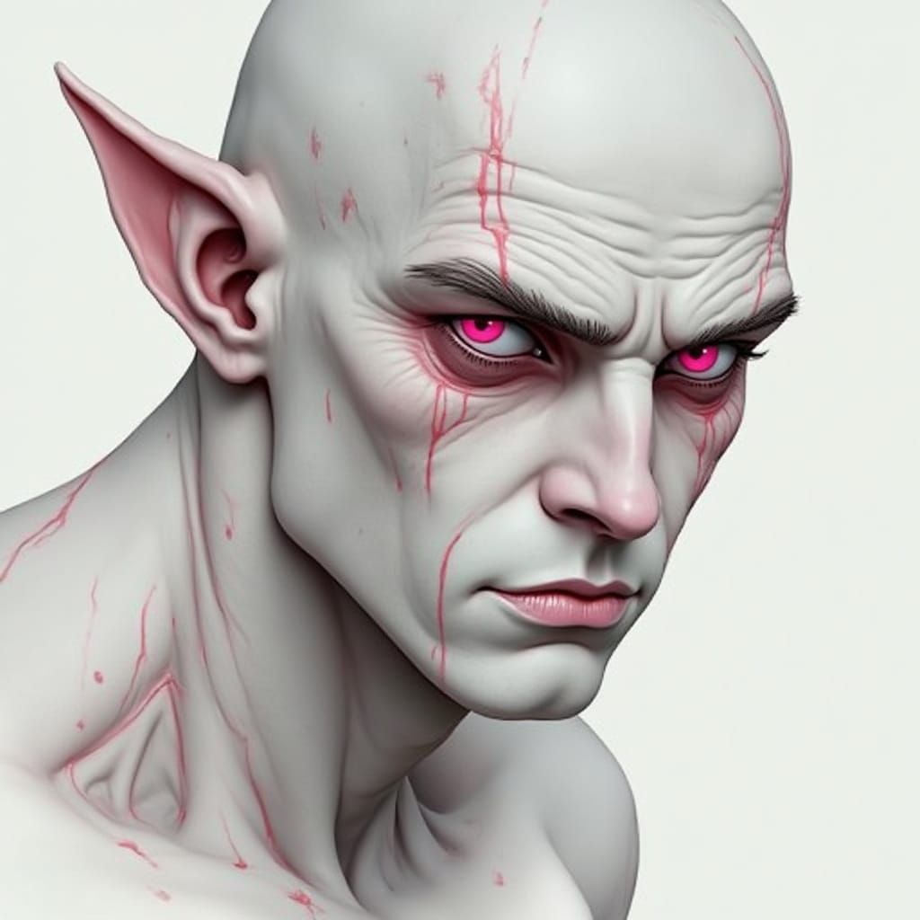 Half Ork Man With Pink Eyes and White Skin