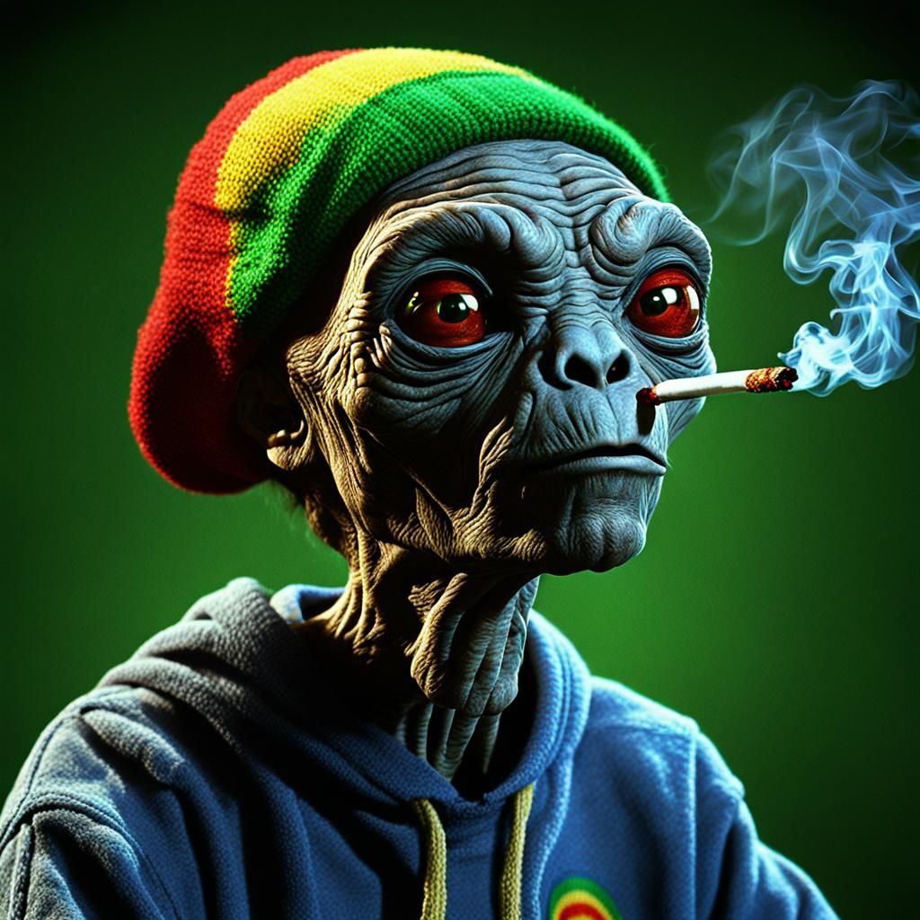 E.T. smokes a blunt, rasta, high definition, cgi quality