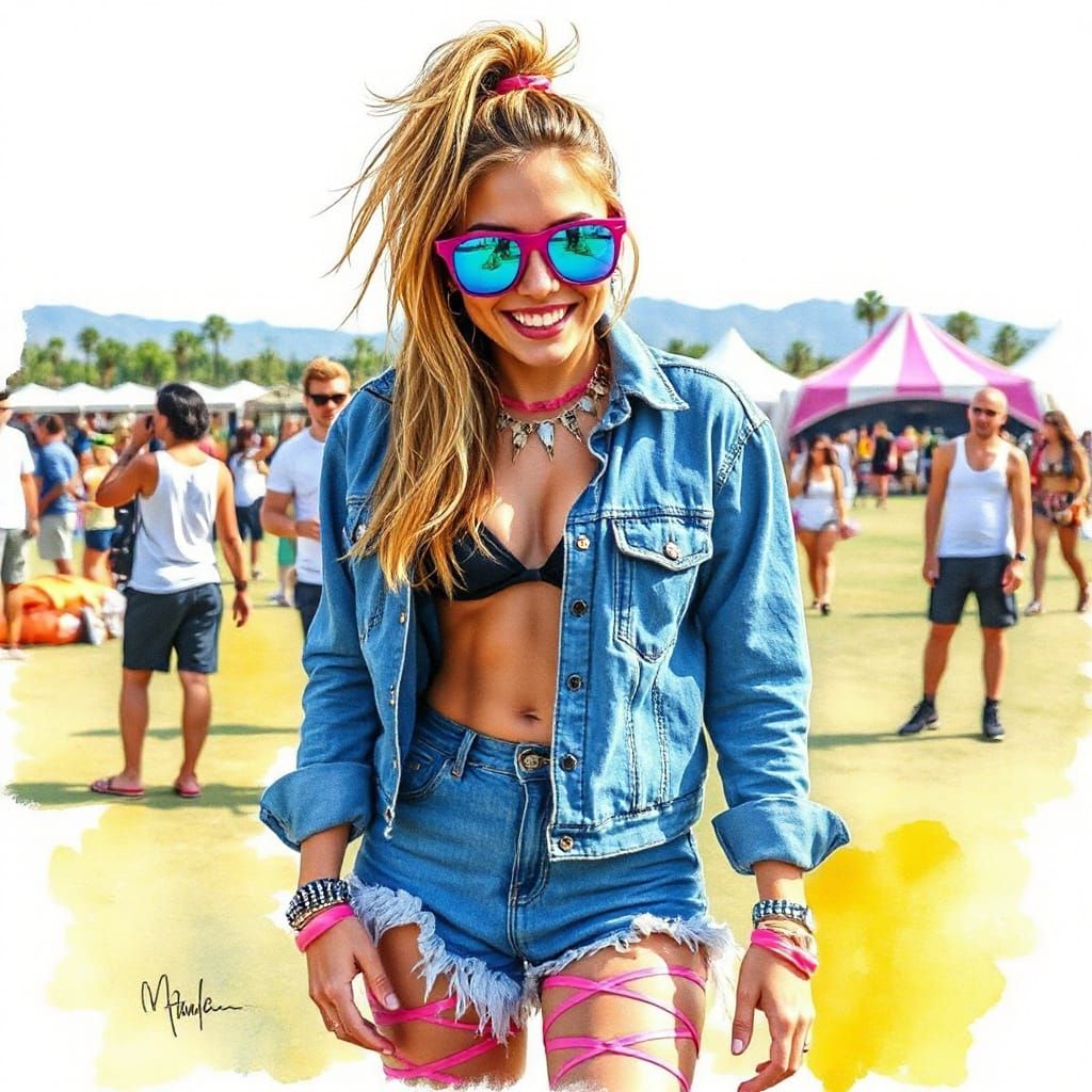 Glamorous Festival Fashion in Vibrant Watercolor