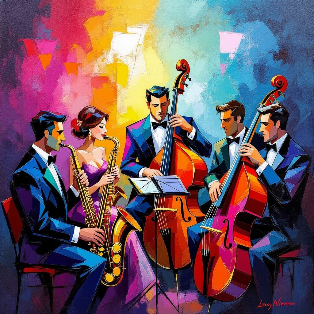Jazz Band Performance in Lively Expressionist Style