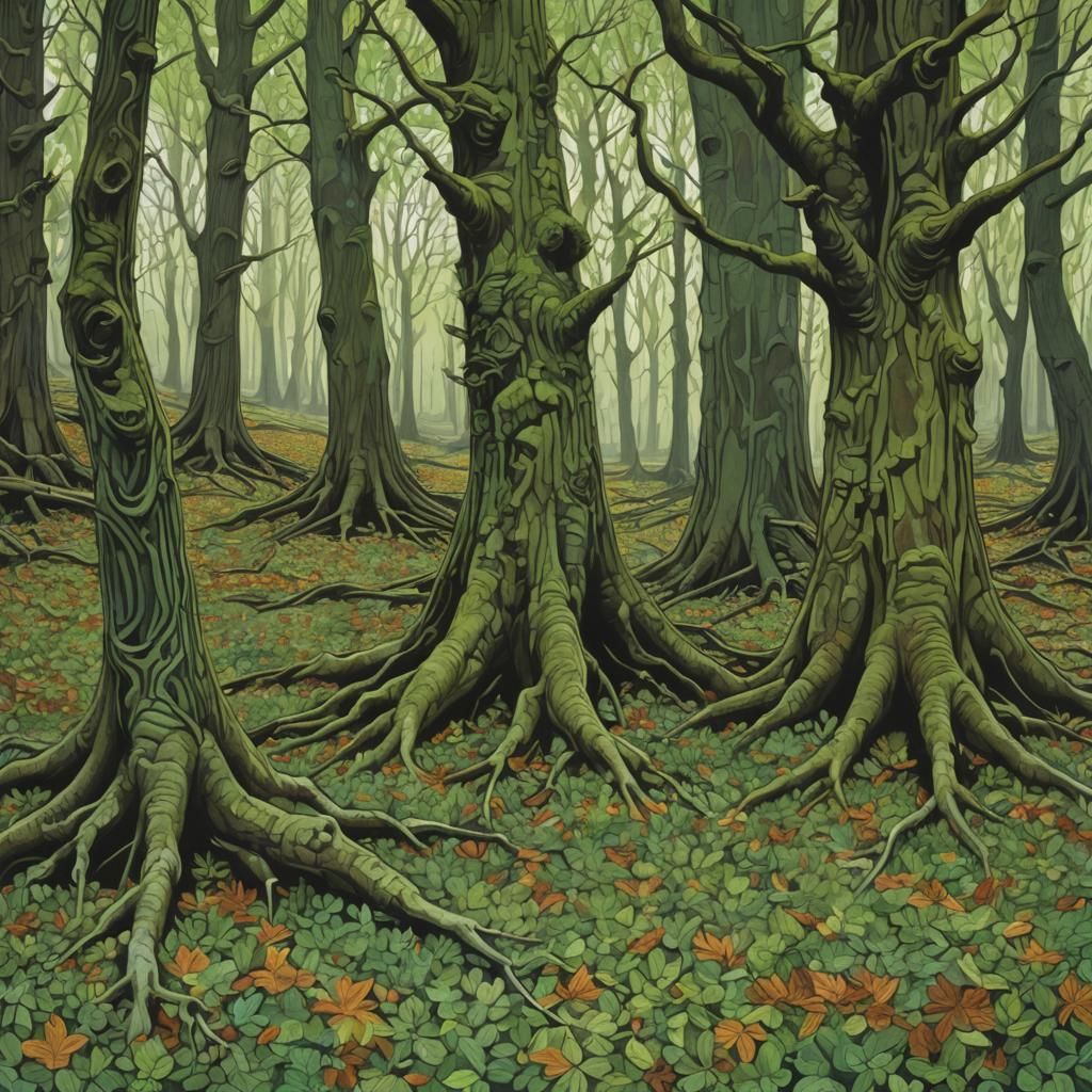 Detailed Gouache Painting of a Stubborn Landscape