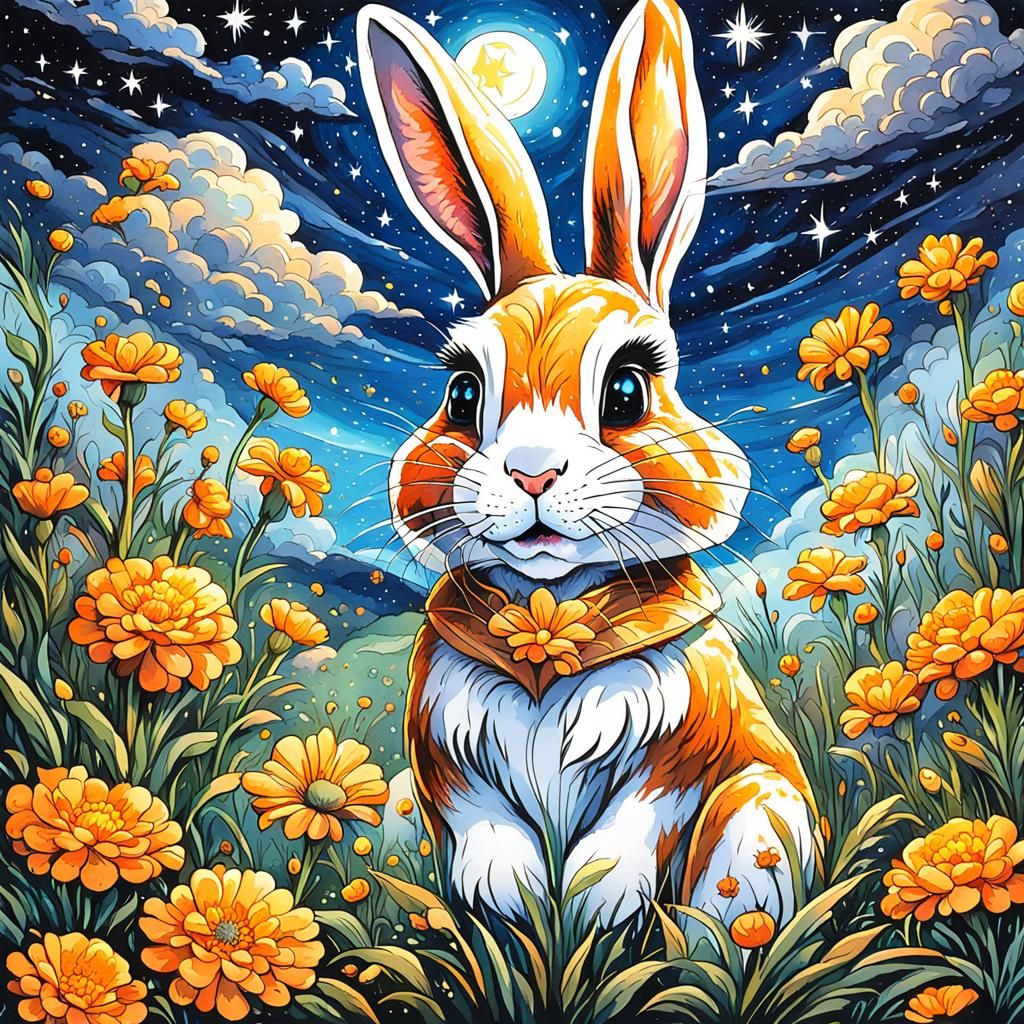 High Gothic Easter Bunny Watercolor Painting
