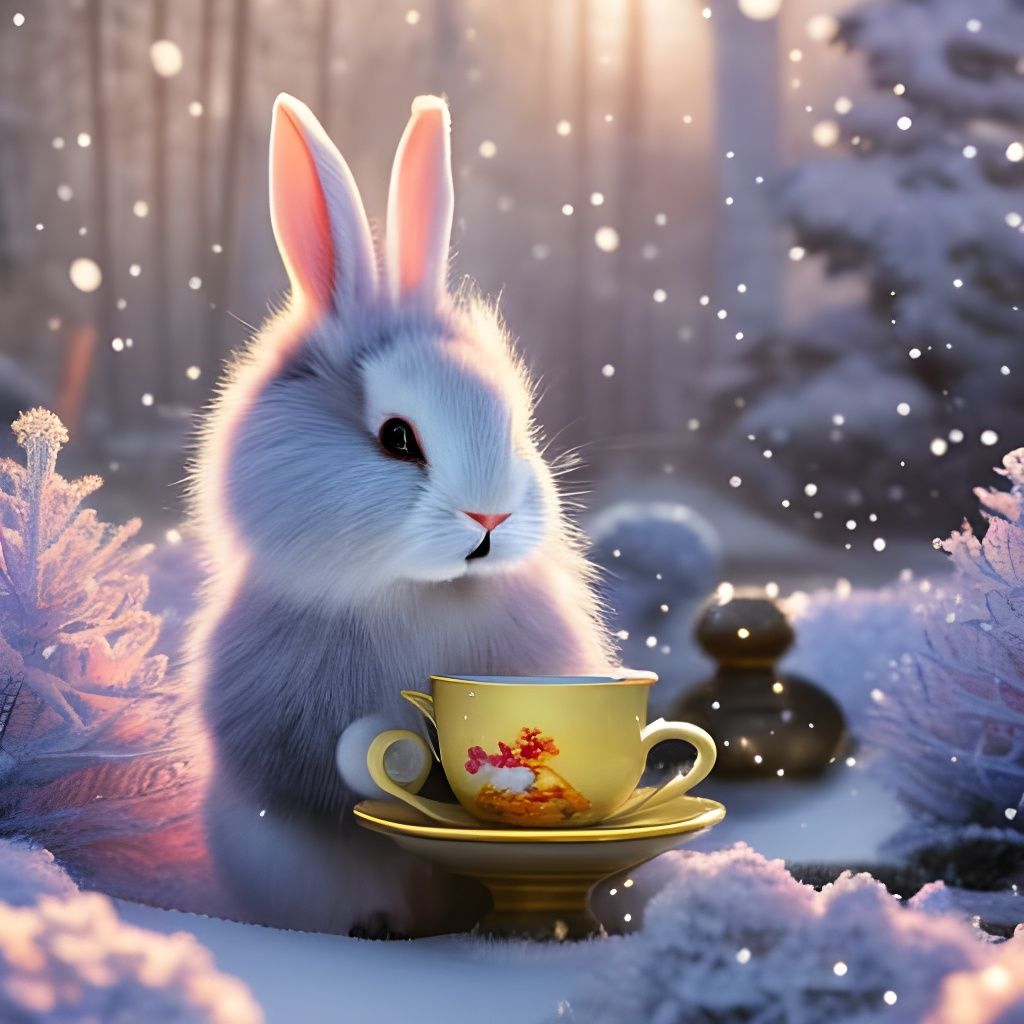 Pink Rabbit's Winter Tea Party: Watercolor Art