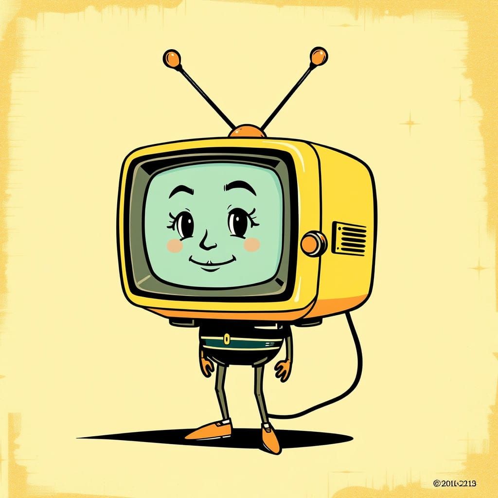 Retro Futuristic TV Head with Mid-Century Charm