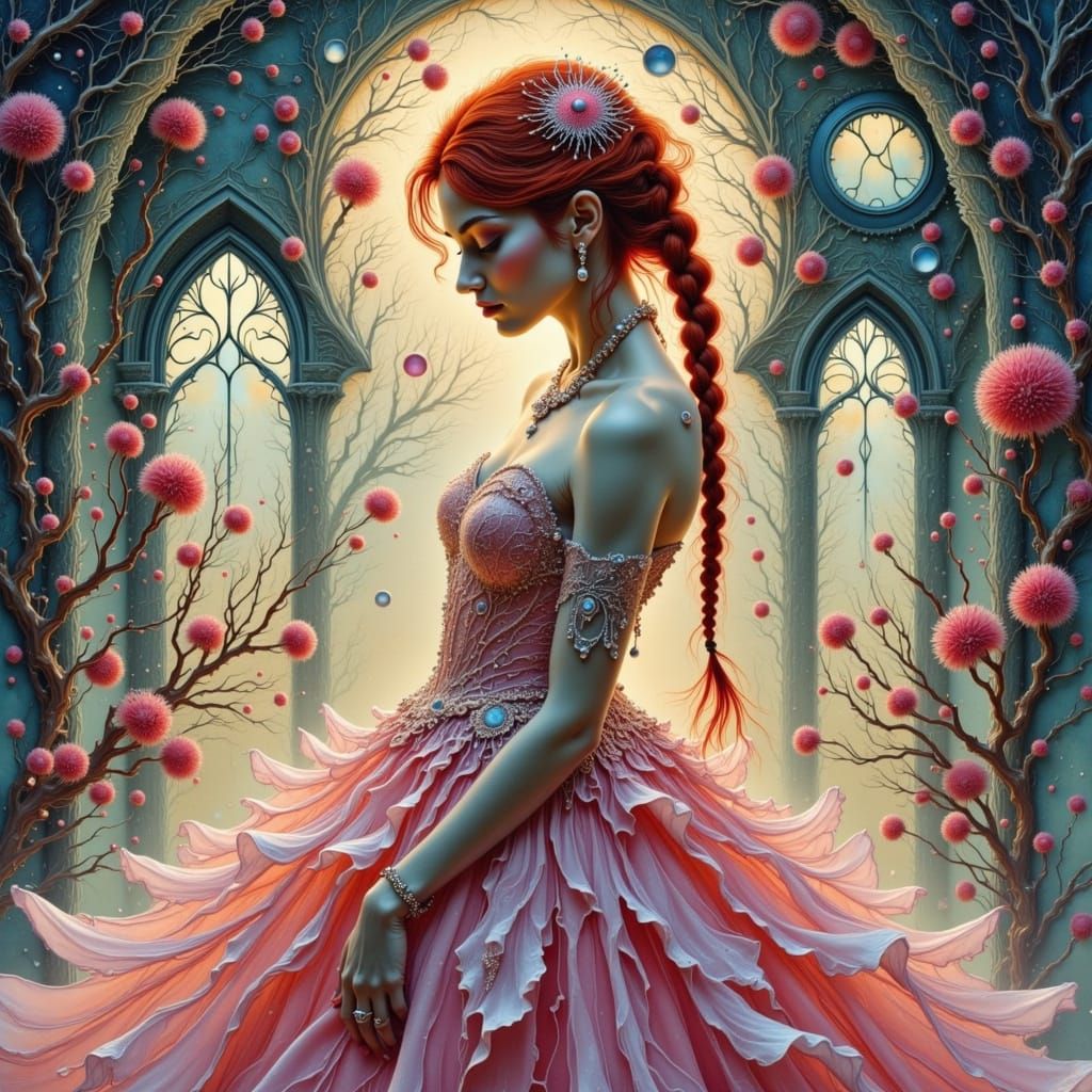 Gothic Princess with Red Hair and Brocade Gown