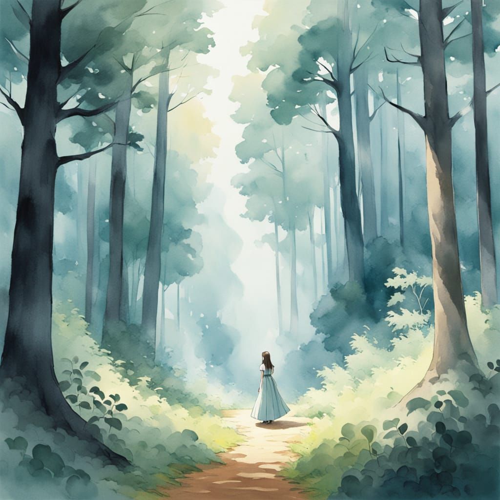 Whimsical Forest Maiden in Soft Watercolor Anime Style