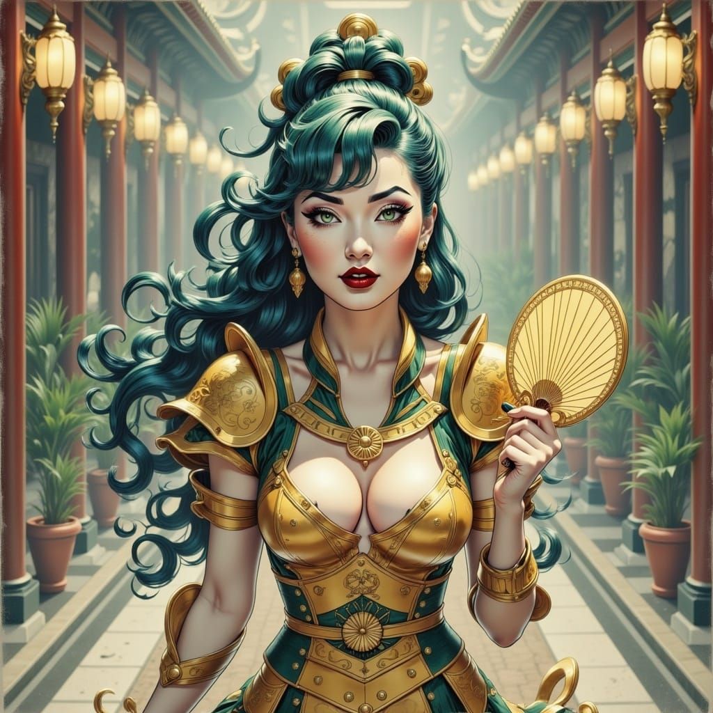 Elegant Noble in Golden Armor, Anime Style