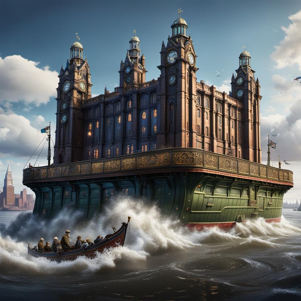 Fantastical Ferry on the Mersey in Matte Painting Style