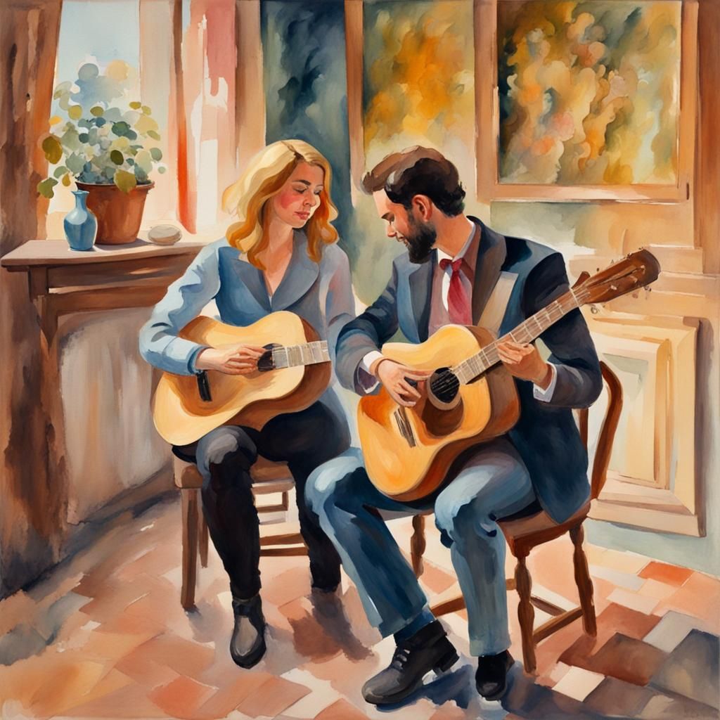 Romantic Proposal in Gouache Style, an Impressionist Paintin...