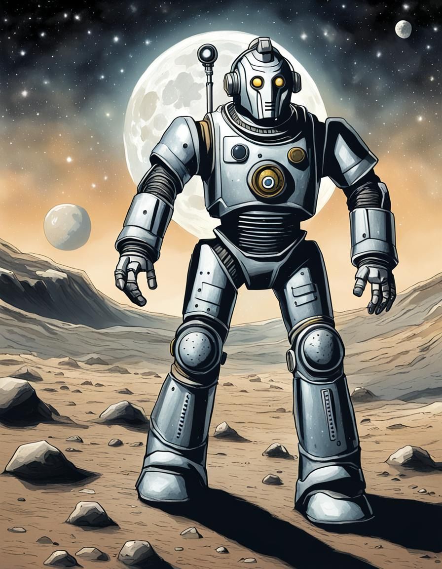 Mondasian Cyberman on the Moon, Storybook Illustration