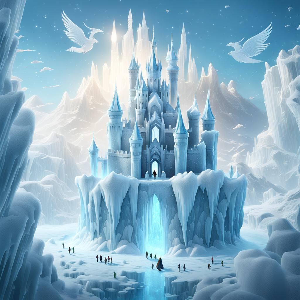 Majestic Ice Castle Among Clouds: 3D Game Art