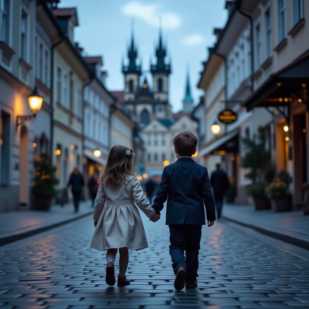 Children Visit Famous Painter in Cinematic Town Scene