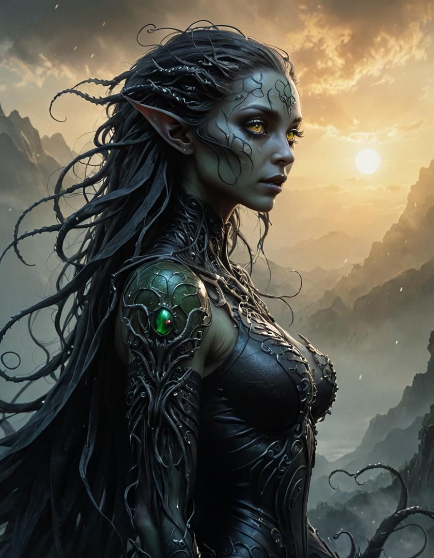 Eldritch Elf Creature in Dark Fantasy Style