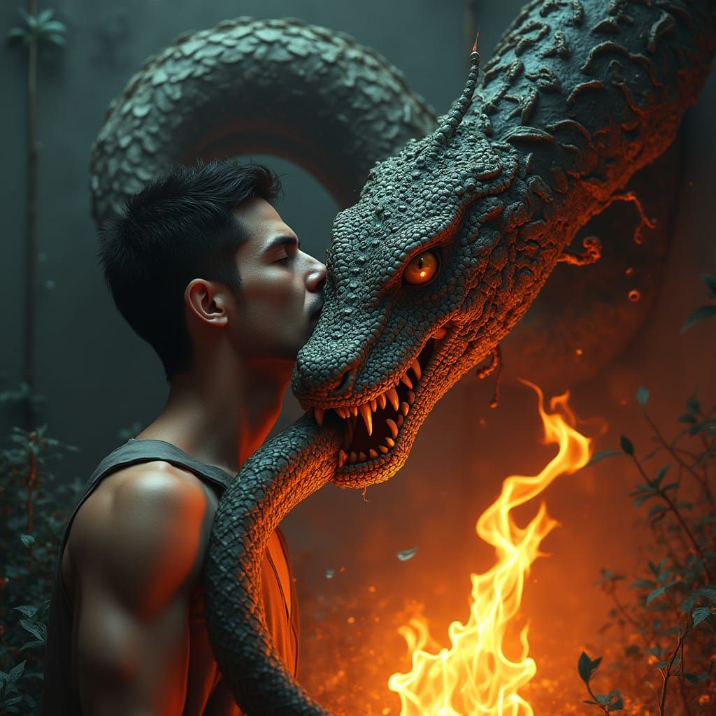 Mystical Romania: Snake Wraps Around Man's Mouth in Flames