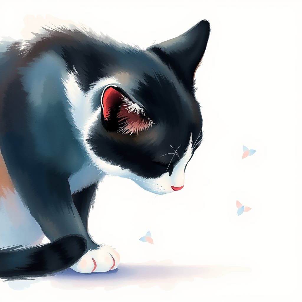 Whimsical Cat in Pastel Hues, Inspired by Murakami's Playful...