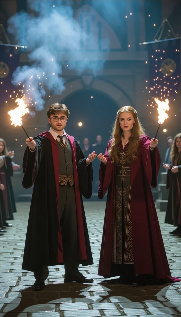 Wizards Casting Spells in Cinematic 35mm Style