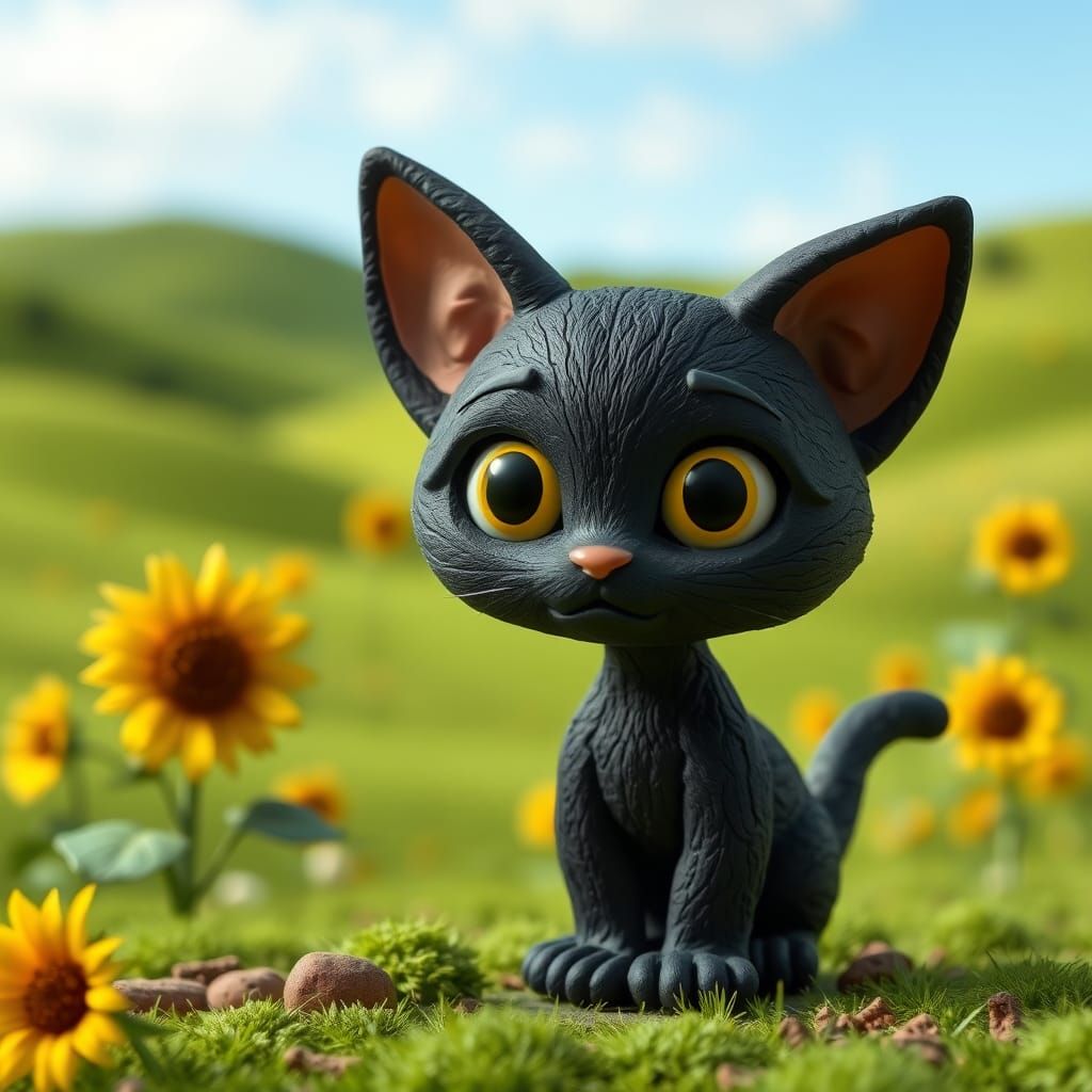 Claymation [Black] Chibi-Cat farmland background by Madam Lu '24